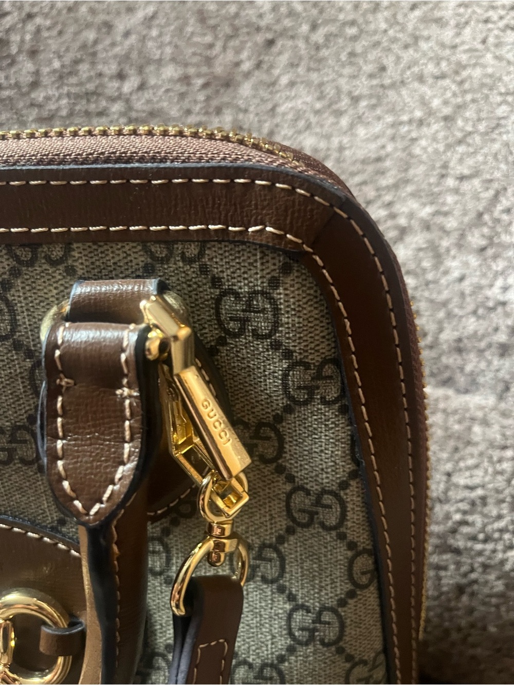 Brown GG Canvas Satchel with Gold Horsebit Detail - Picture 2 of 7